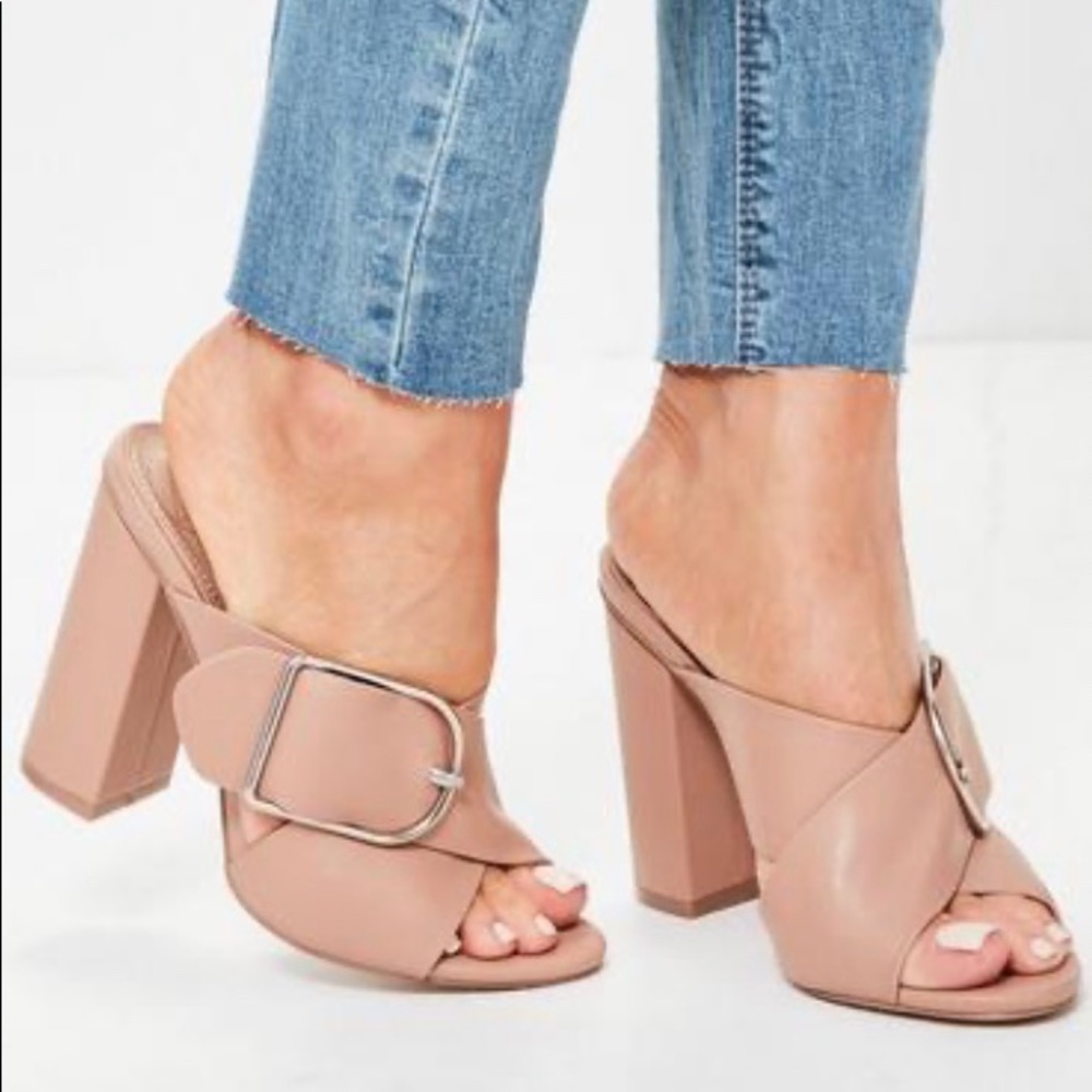 MISSGUIDED Large Buckle Heeled Mule